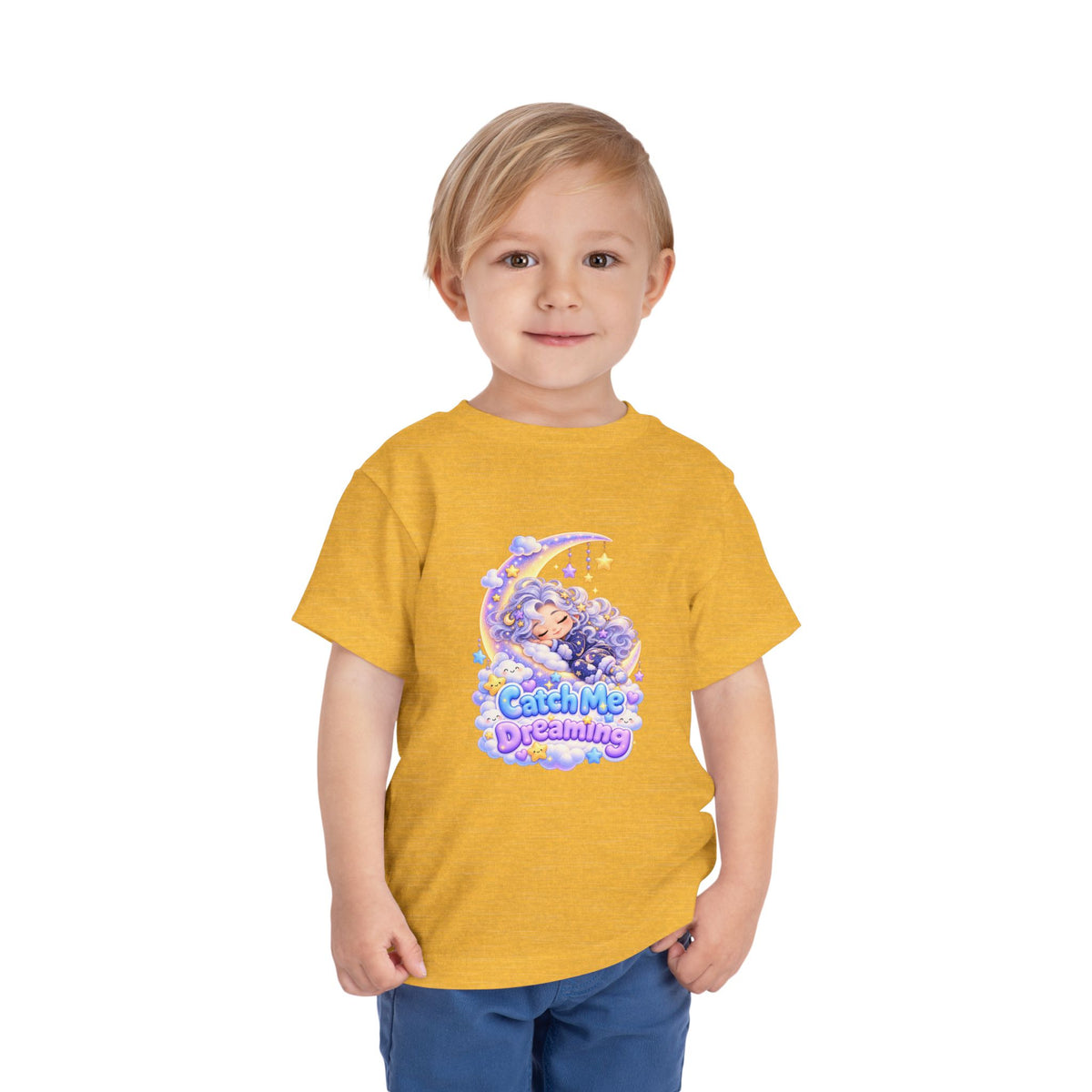 Toddler Tee — Blu the Cloud "Catch Me Dreaming" Cute Moon & Clouds Graphic