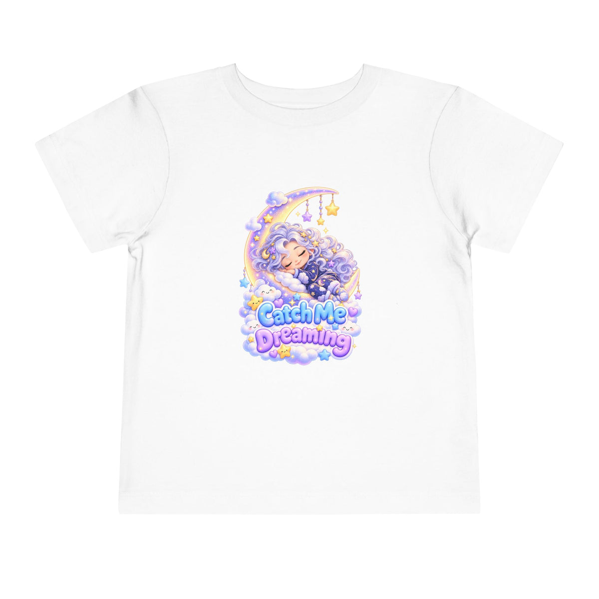 Toddler Tee — Blu the Cloud "Catch Me Dreaming" Cute Moon & Clouds Graphic