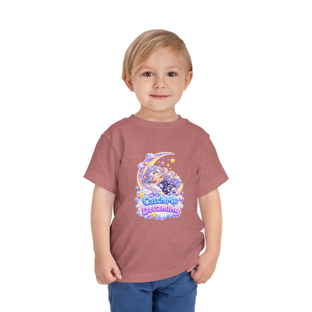Toddler Tee — Blu the Cloud "Catch Me Dreaming" Cute Moon & Clouds Graphic