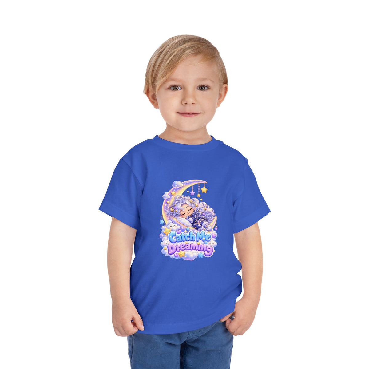 Toddler Tee — Blu the Cloud "Catch Me Dreaming" Cute Moon & Clouds Graphic
