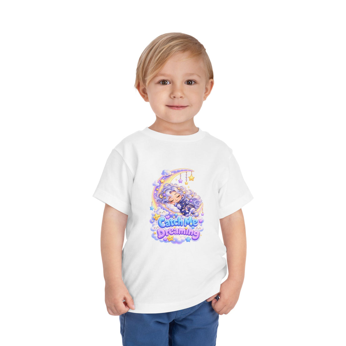 Toddler Tee — Blu the Cloud "Catch Me Dreaming" Cute Moon & Clouds Graphic