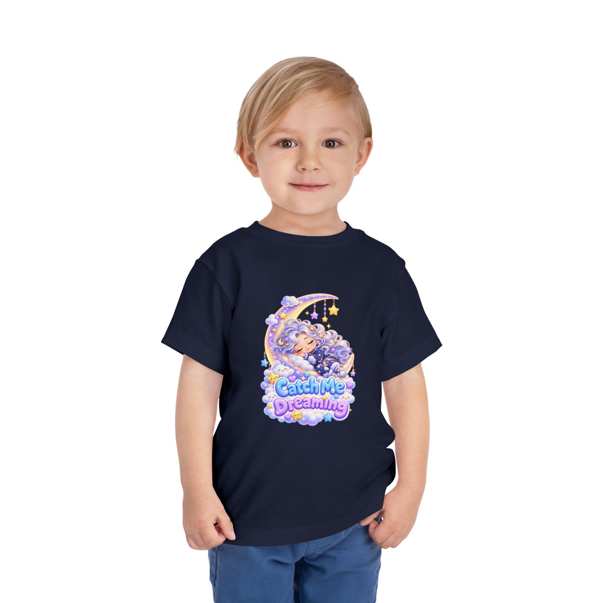 Toddler Tee — Blu the Cloud "Catch Me Dreaming" Cute Moon & Clouds Graphic